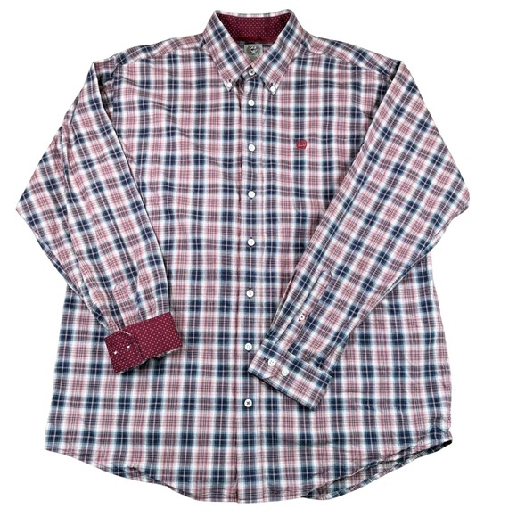 Cinch Other - Cinch Button Down Shirt Mens M Western Plaid Cotton Red Blue Classic Fit